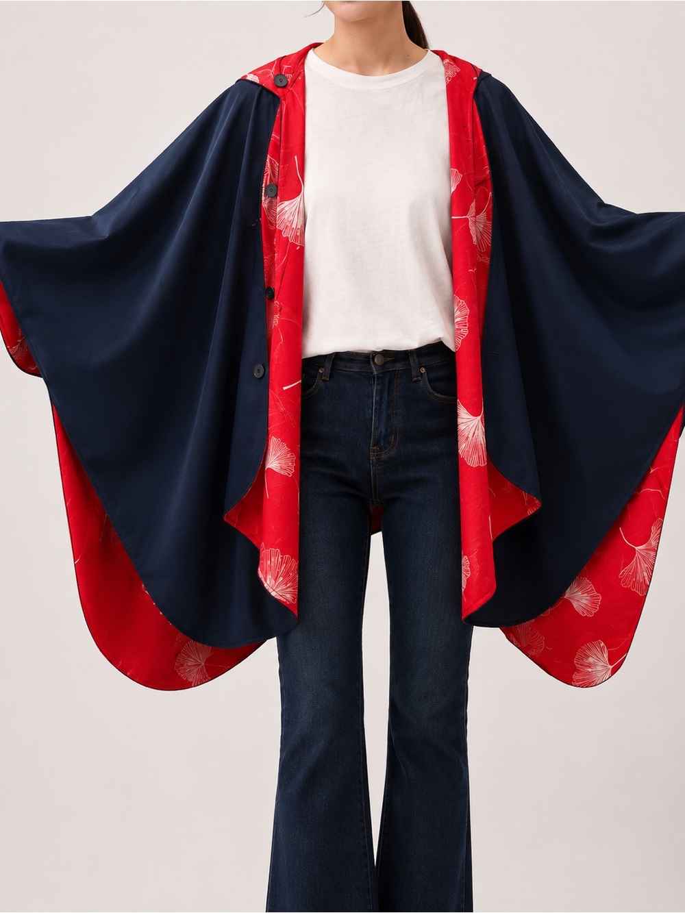 Ginkgo Print Reversible Waterproof  Rain Cape - Picture 4 of 8
